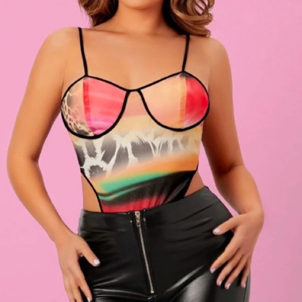 sexy leopard print high cut cami bodysuit size L